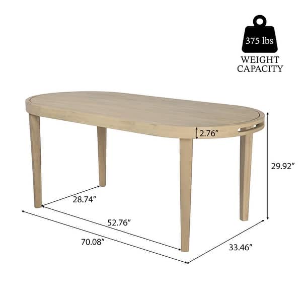 dimension image slide 0 of 2, Christopher Knight Home - Solmere Outdoor Dining Table, Acacia Wood Frame with Slatted Oval Top & Non-Slip Foot Pads - 70.08" L