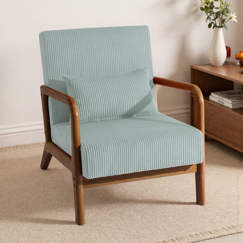 25" W Mid Century Upholstered Wood Accent Chair with Pillow