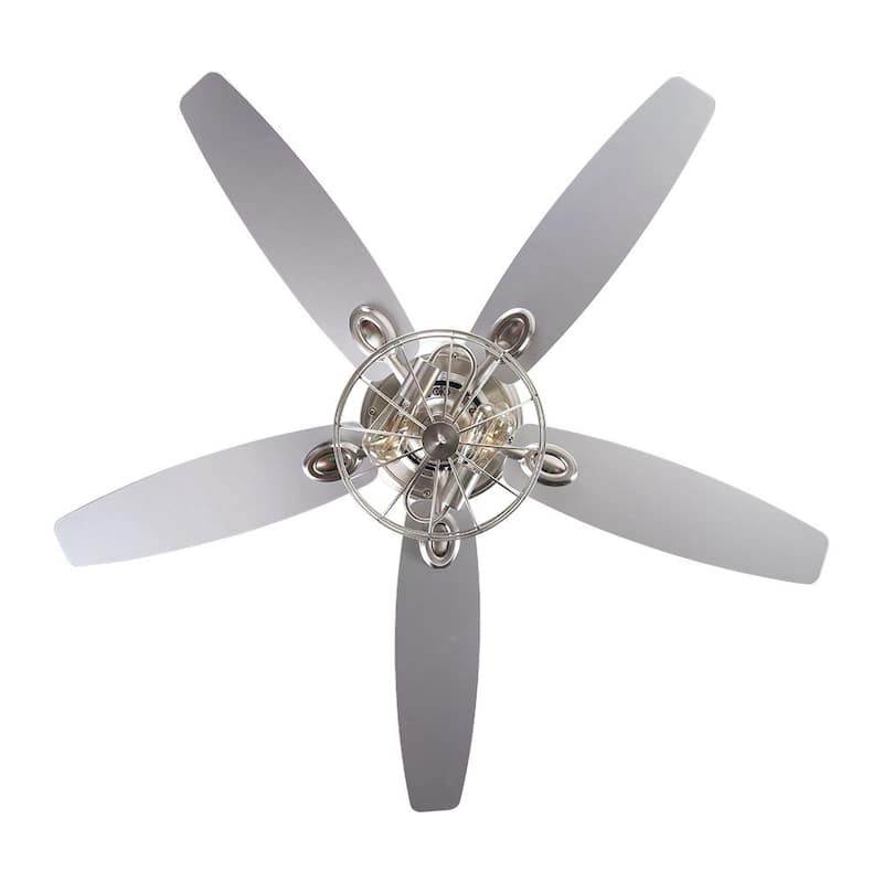 52" Polished Nickel Wood 5-Blade Modern Ceiling Fan with Remote
