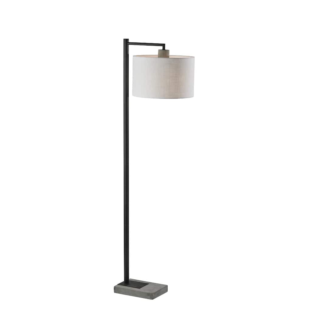 61" Tall Arc Floor Lamp with Cement Base and White Drum Shade Black Steel Frame for Living Room - 60.75”H x 14”W x 18.5”D