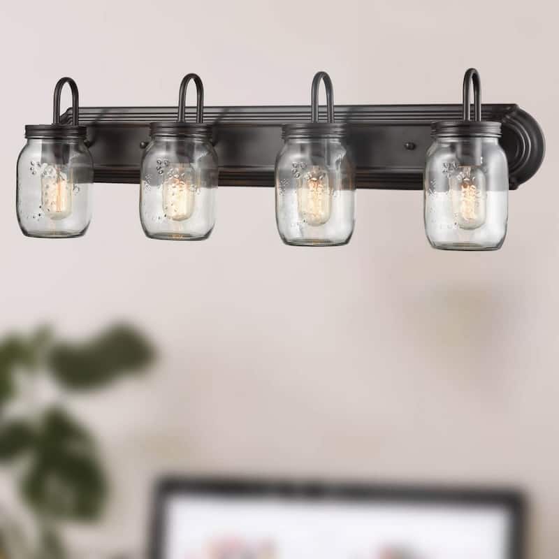 Rennes Industrial Mason Jar Bathroom Wall Sconces Bronze Finish 4-Light - Oil-Rubbed Bronze