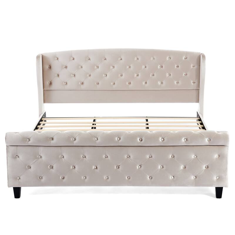 Christopher Knight Home - Amara Traditional Velvet Upholstered Sleigh Bed with Wingback Headboard & Scroll Footboard, King Size