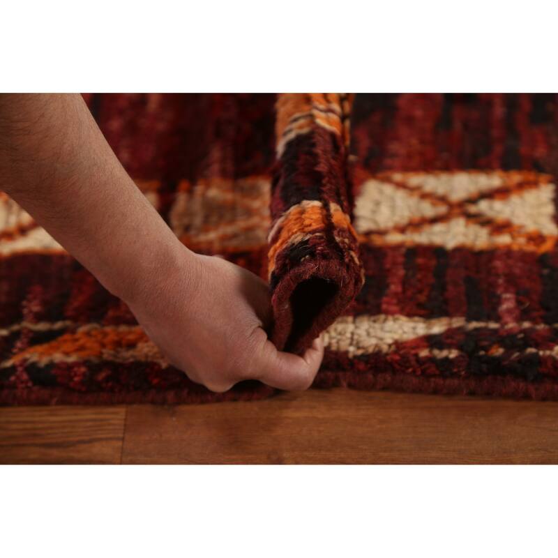 Hand Knotted Oriental 100% Wool Carpet Modern Tribal Red Moroccan Area Rug - 9' 10'' X 7' 0''