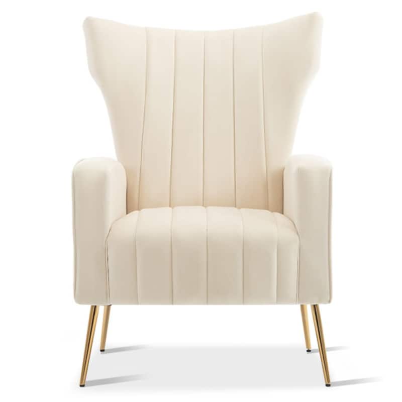 Velvet Accent Chair, Wingback Arm Chair with Gold Legs, Upholstered Single Sofa for Living Room Bedroom