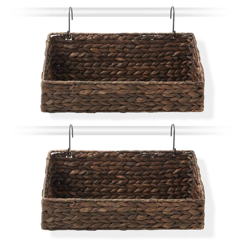 2pk Hanging Baskets w Hooks Woven Hyacinth Wall Mount Storage Bins