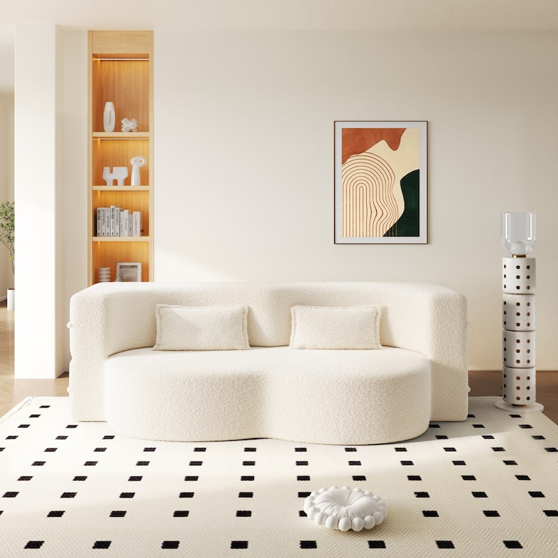 Convertible Floor Sofa with Teddy Fabric, Twin Mattress & No Assembly