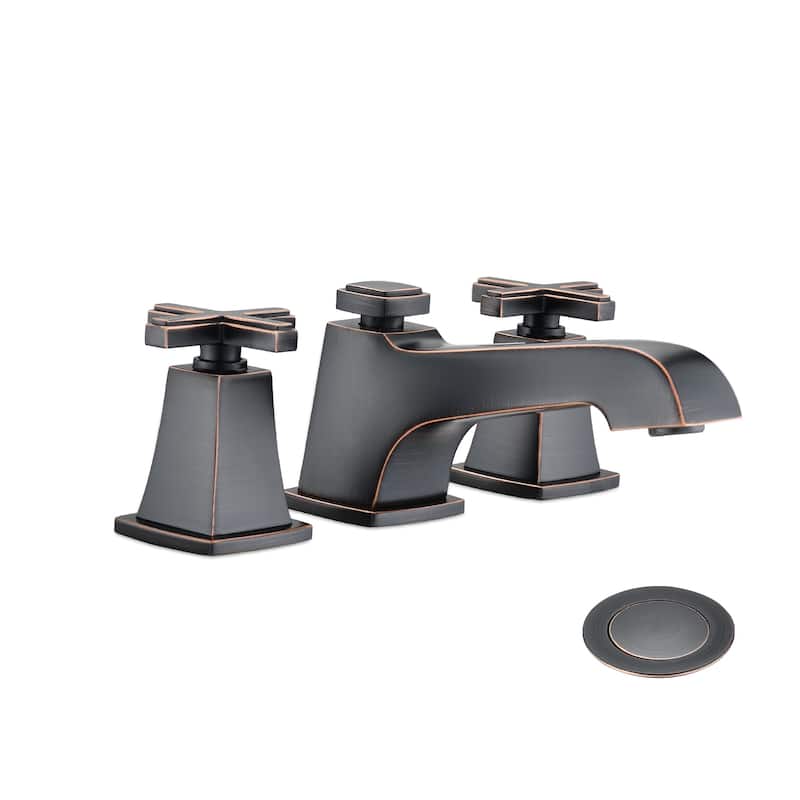 YASINU Two Handles Widespread Cross Handle Bathroom Faucet with Drain - Oil Rubbed Bronze