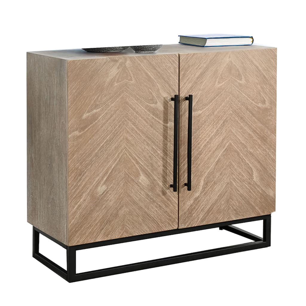 Dimy Accent Cabinet, 36 Inch, 2 Doors w Adjustable Shelves, Brown Solid Wood