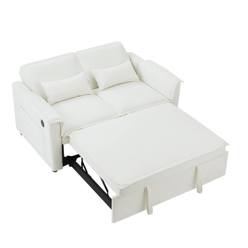 55" Fabric Sofa Bed with Sleeper, Adjustable Backrest & 2 Lumbar Pillows