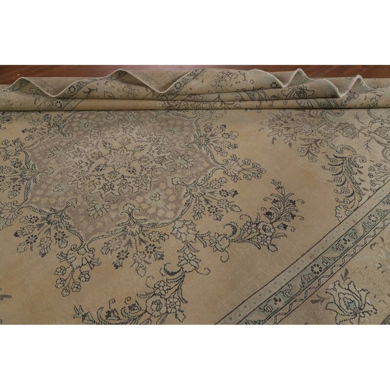 Distressed Tabriz Persian Vintage Area Rug Handmade Wool Carpet - 9'6" x 12'9"