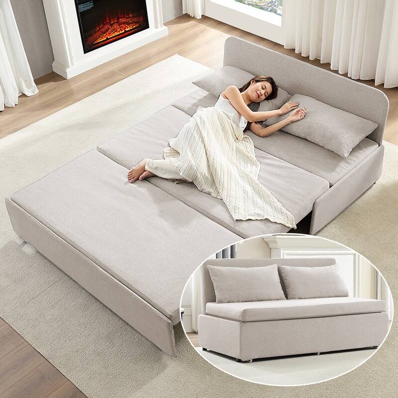 Mixoy Full/Queen Size Sofa Bed,2 in 1 Convertible Linen 1-Seater/Loveseat Sleeper Sofa Couch with Cushions