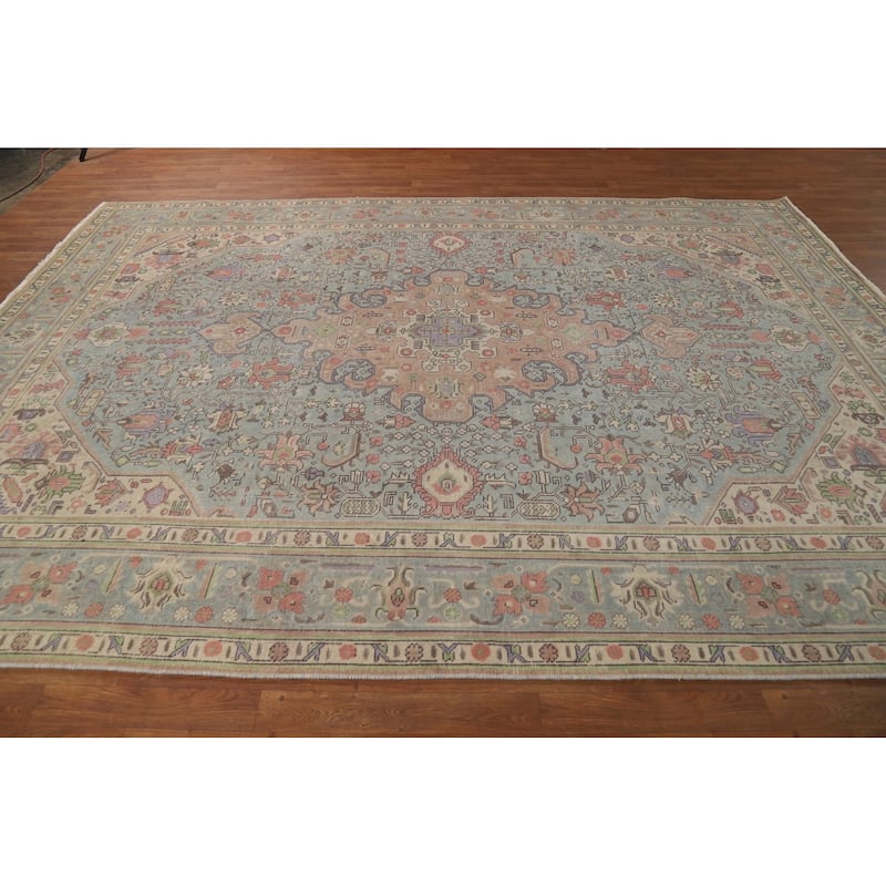 Blue Tabriz Persian Area Rug Hand-Knotted Geometric Wool Carpet - 8'0"x 11'0"