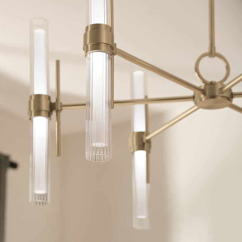 Riven 33 Inch LED 12 Light Chandelier with Clear Fluted Glass in Polished Nickel