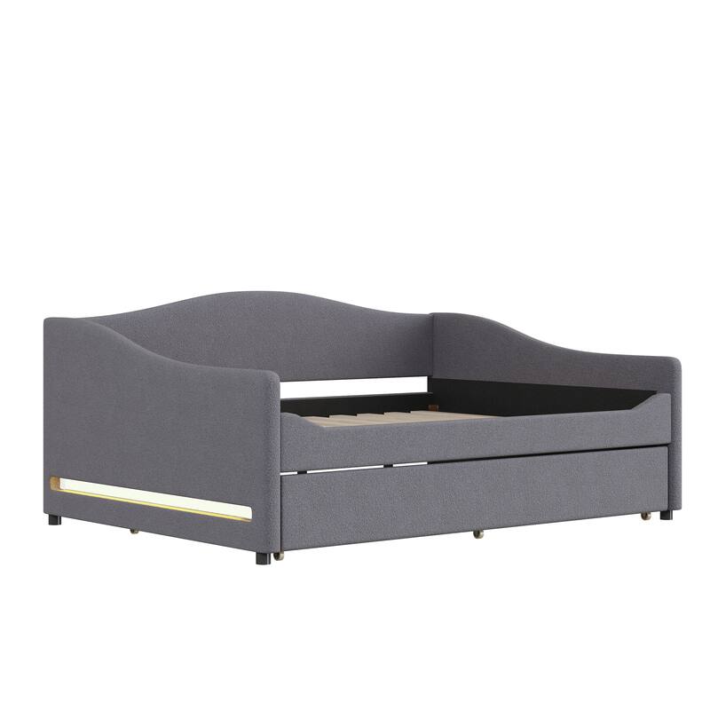 Teddy Fleece Full Size Upholstered Daybed with Light and Trundle