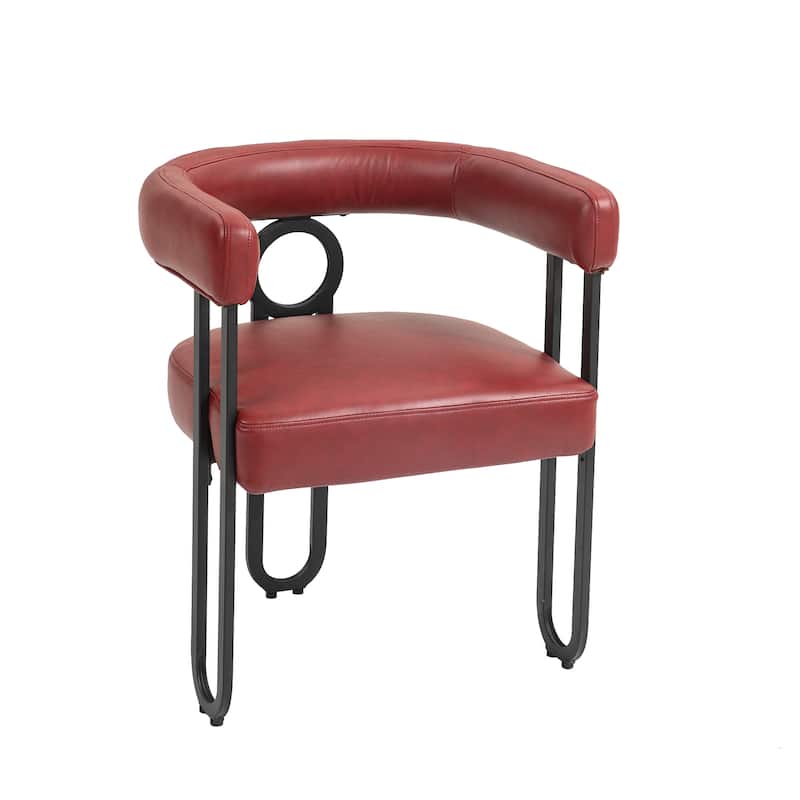 Red PU Accent Chair Dining Chair Barrel Side Chairs Armchair Set of 2