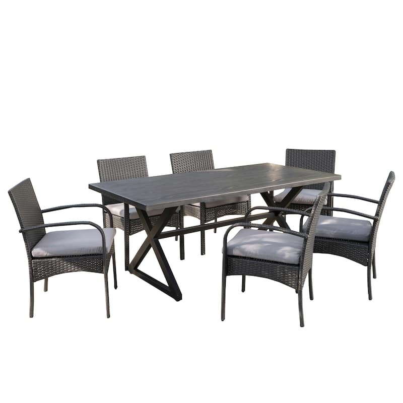 Ashworth Outdoor 7-piece Rectangular Wicker Aluminum Dining Set with Cushions by Christopher Knight Home