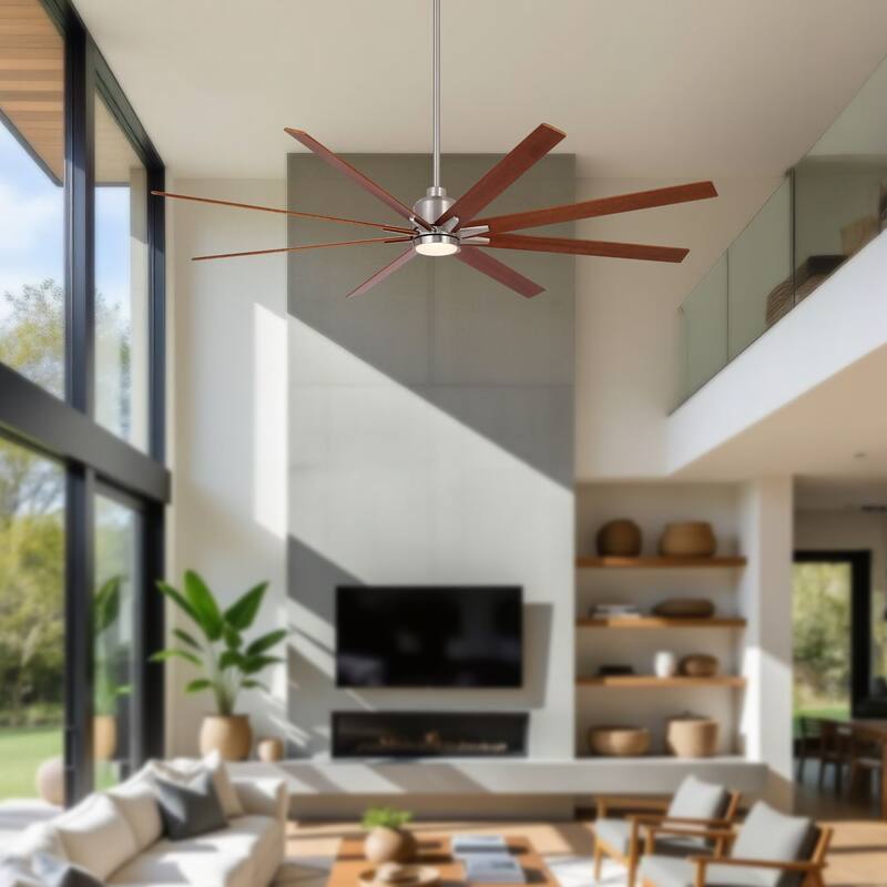 84" Oversized Large Black Walnut Solid Wood Ceiling Fan with Dimmable Led Light 8 Blades Remote Control Reversible DC Motor