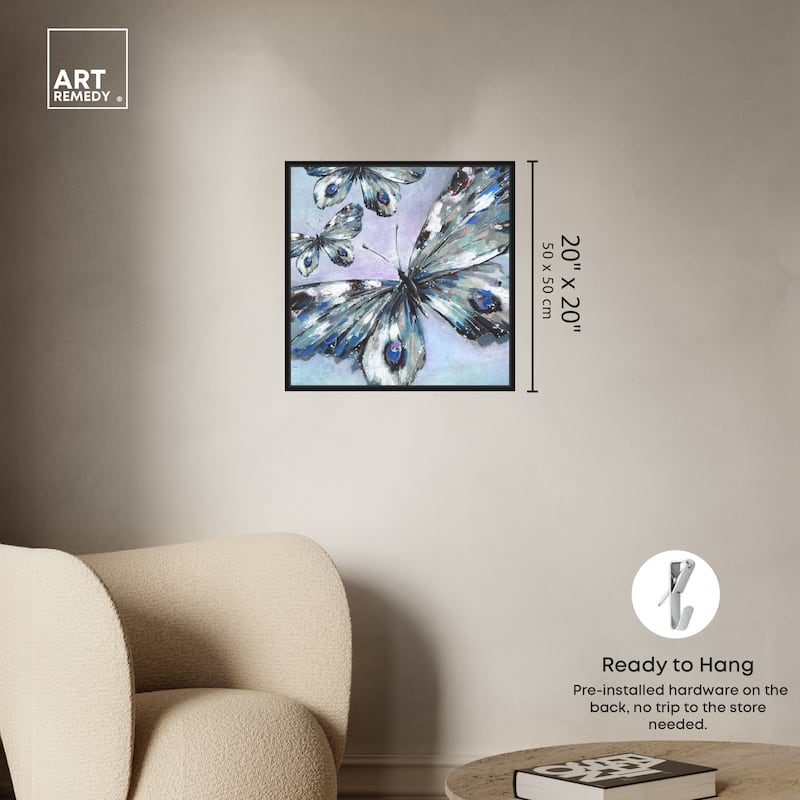 Art Remedy Butterfly Trio Framed Butterfly 1 Piece Canvas Wall Art