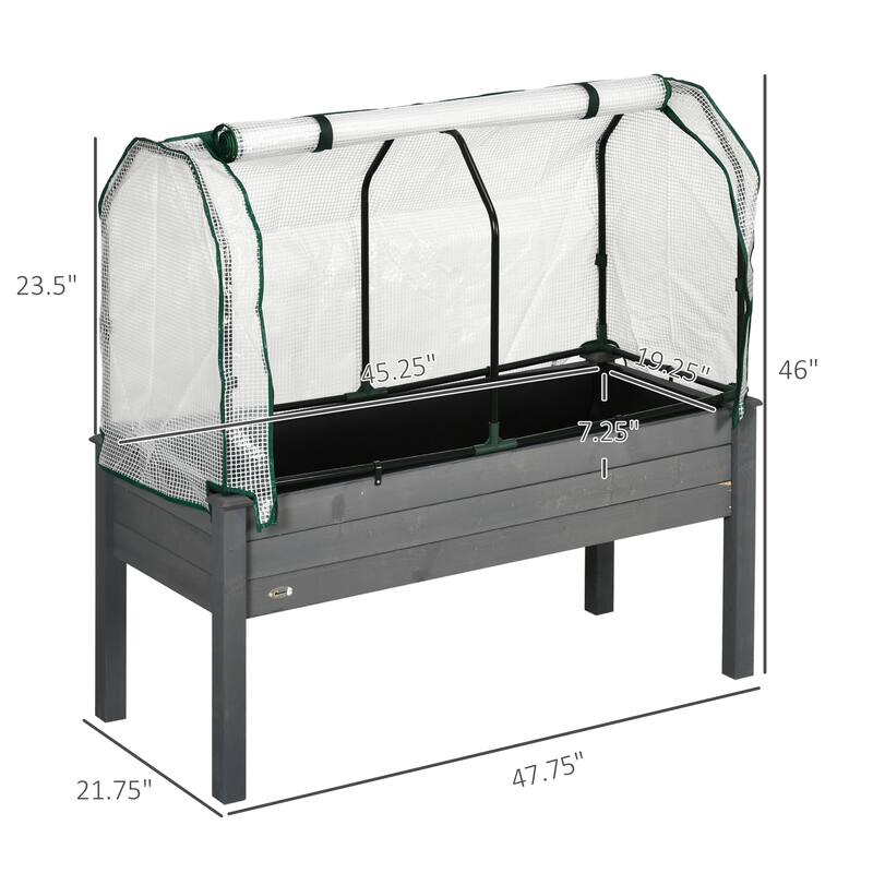Outsunny Raised Garden Bed with PE Greenhouse Cover Outdoor Elevated Wood Planter Box for Herbs and Vegetables