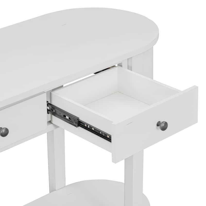 Curved Console Table with 2 Storage Drawers and Metal Handles, Wooden Hallway Tables Entryway Table wOpen Storage Shelf White