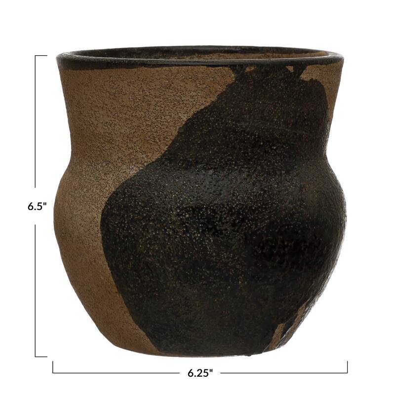 Terra-cotta Planter with Design, Brown & Black (Holds 4" Pot)