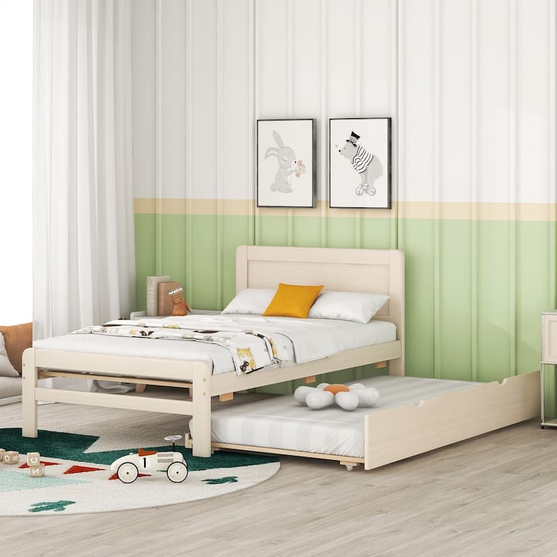 Modern Design Wooden Platform Bed Frame with Trundle