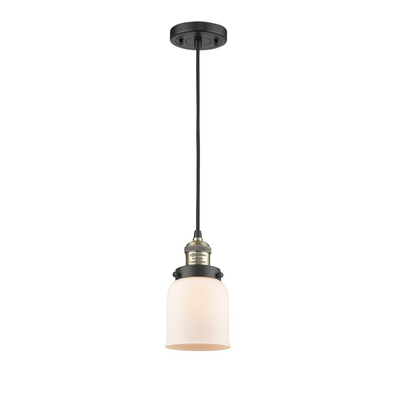 Innovations Lighting Franklin Restoration Bell - 1 Light 5" Cord Hung Mini Pendant - Black Antique Brass/Matte White