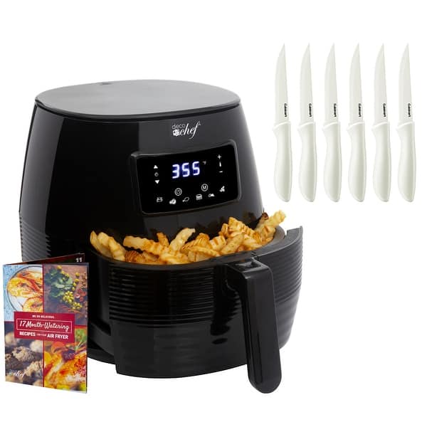 slide 1 of 5, Deco Chef Digital 5.8QT Electric Air Fryer and 6-Piece Knife Set