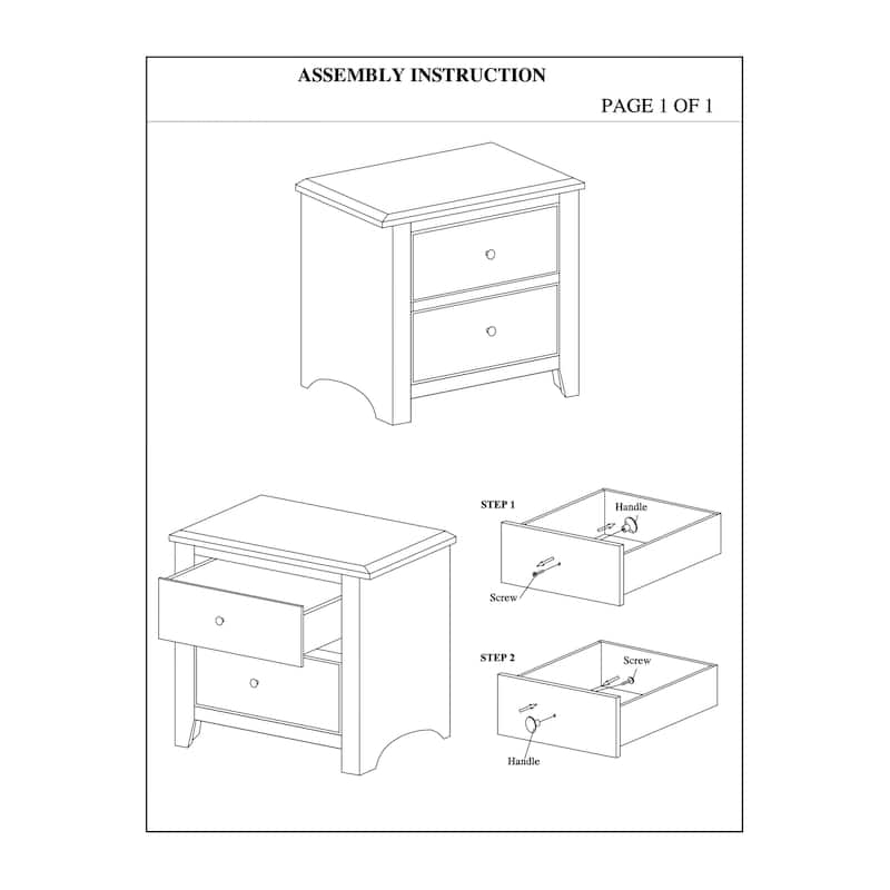 Modern Bedroom Nightstand,2 Drawers Bed Side Table Rubberwood