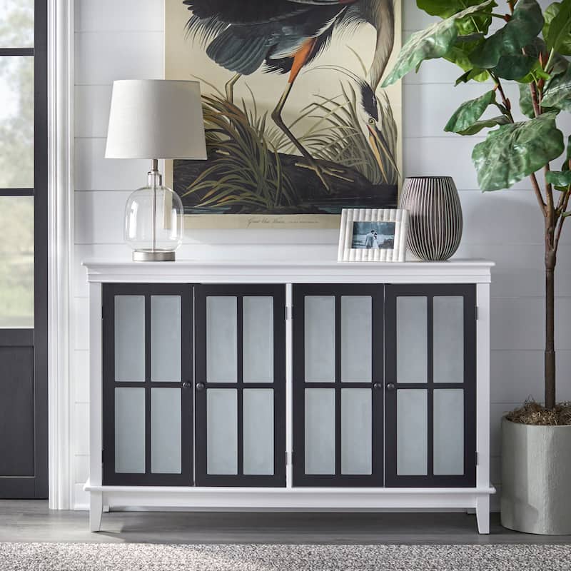 Simple Living Hampshire Frosted Glass Farmhouse Buffet/Sideboard - White/Black