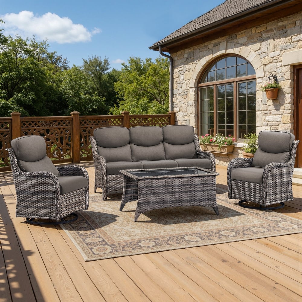 Meyreso 4-Piece Wicker Outdoor Patio Conversation Set with 5-Inch Thick Olefin Cushions