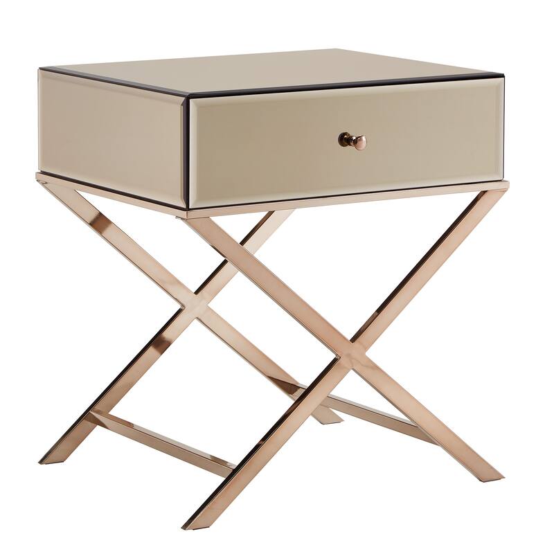 Camille X Base Mirrored Accent Campaign Table by iNSPIRE Q Bold - Gold Champagne Finish