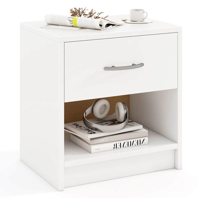 Costway Modern Nightstand Bedside Table with Drawer Open Storage Shelf