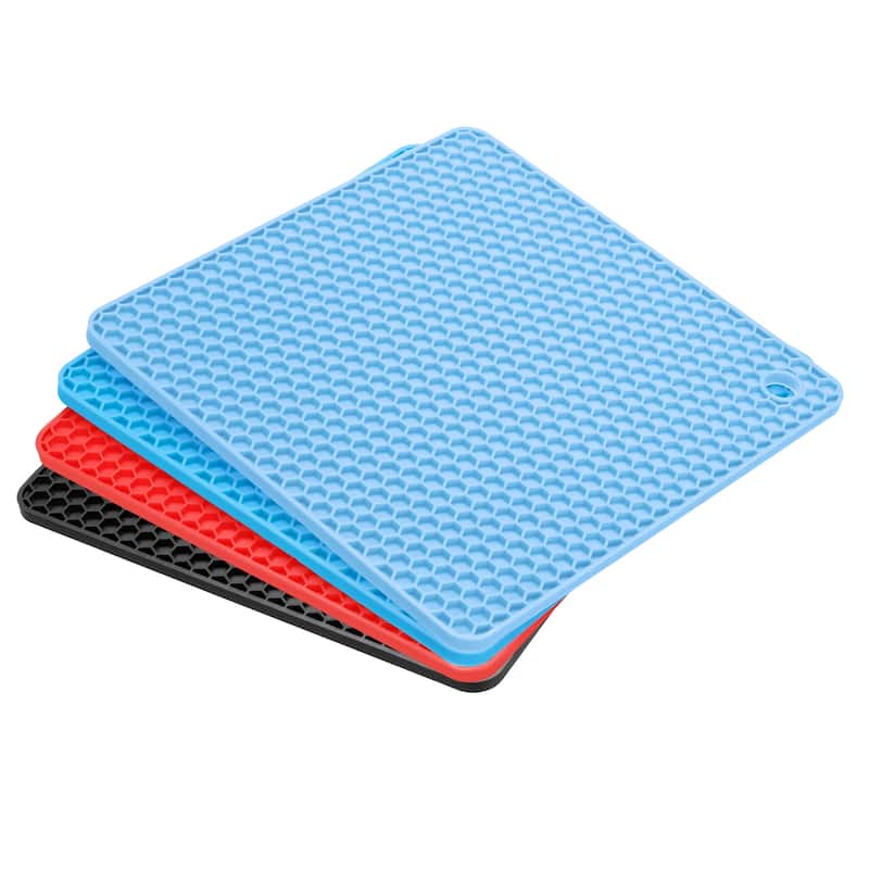 4pcs Silicone Pot Holder Trivet Mat Hot Pads-Black/Red/Blue/Light Blue - Black/Red/Blue/Light Blue