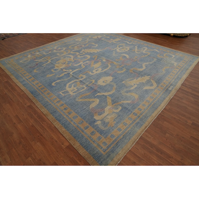 Hand Knotted Traditional Wool Blue Geometric Area Rug - 12' 0'' X 11' 10''
