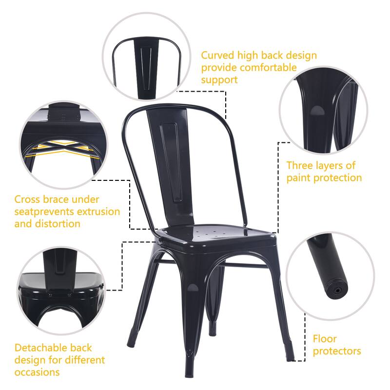 Metal Dining Chairs Set of 4 Stackable Indoor-Outdoor Patio Chair