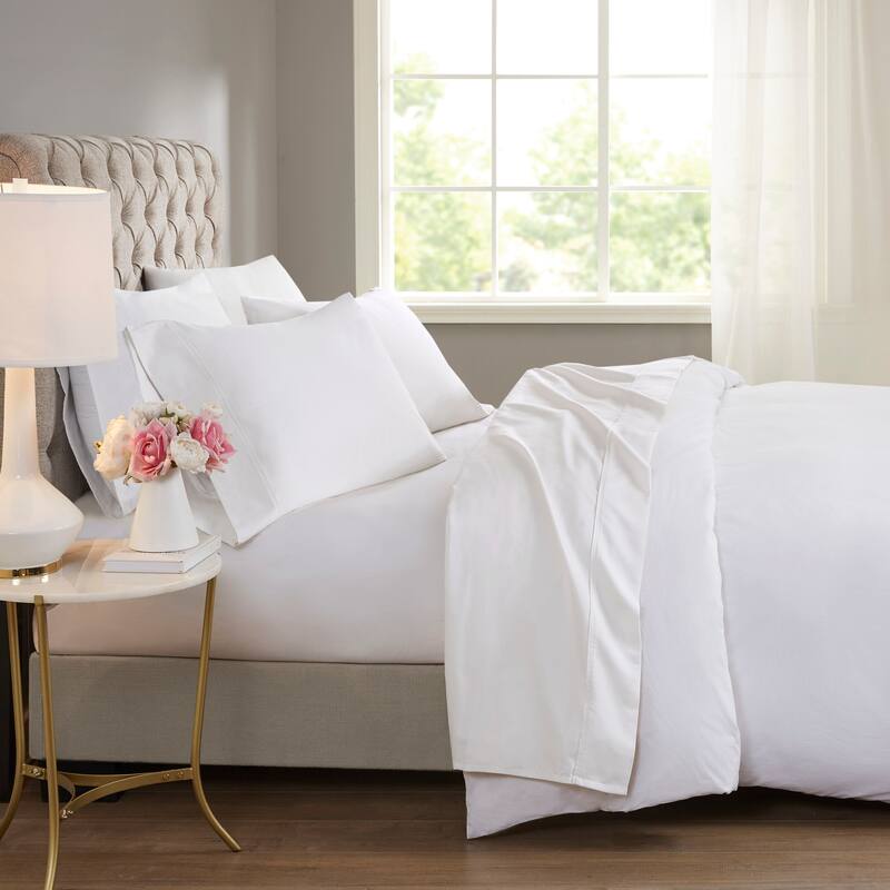 Beautyrest 600 Thread Count Cooling Cotton Blend 4 PC Sheet Set - Queen - White