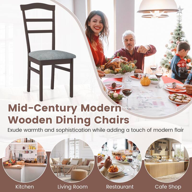 Gymax Modern Dining Chairs Set of 2 w/ Rubber Wood Frame Hollowed