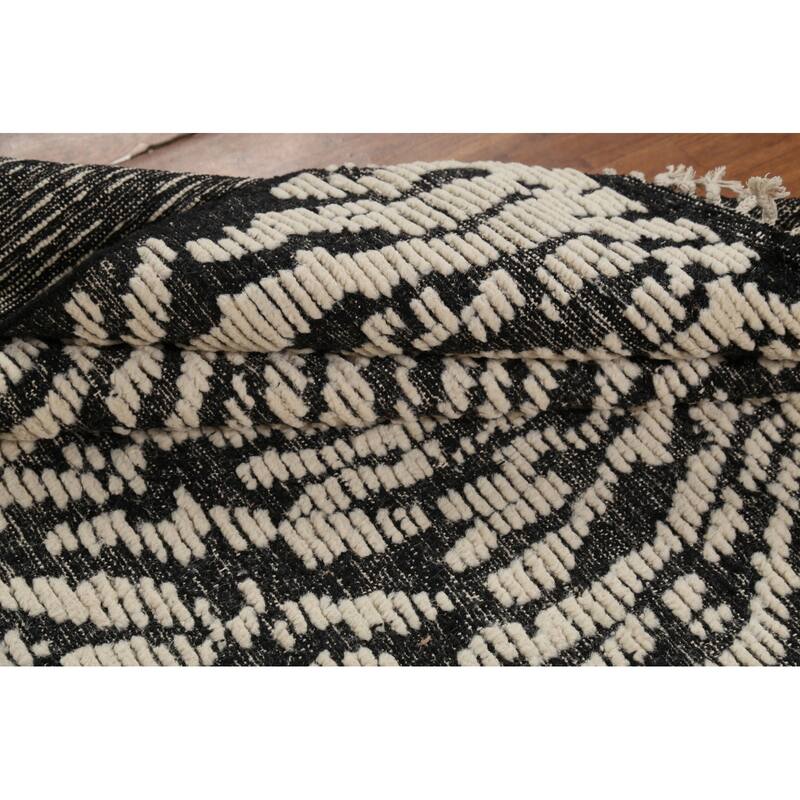 Black & Ivory Moroccan Abstract Area Rug Hand-Knotted Wool Carpet - 4'11"x 8'1"
