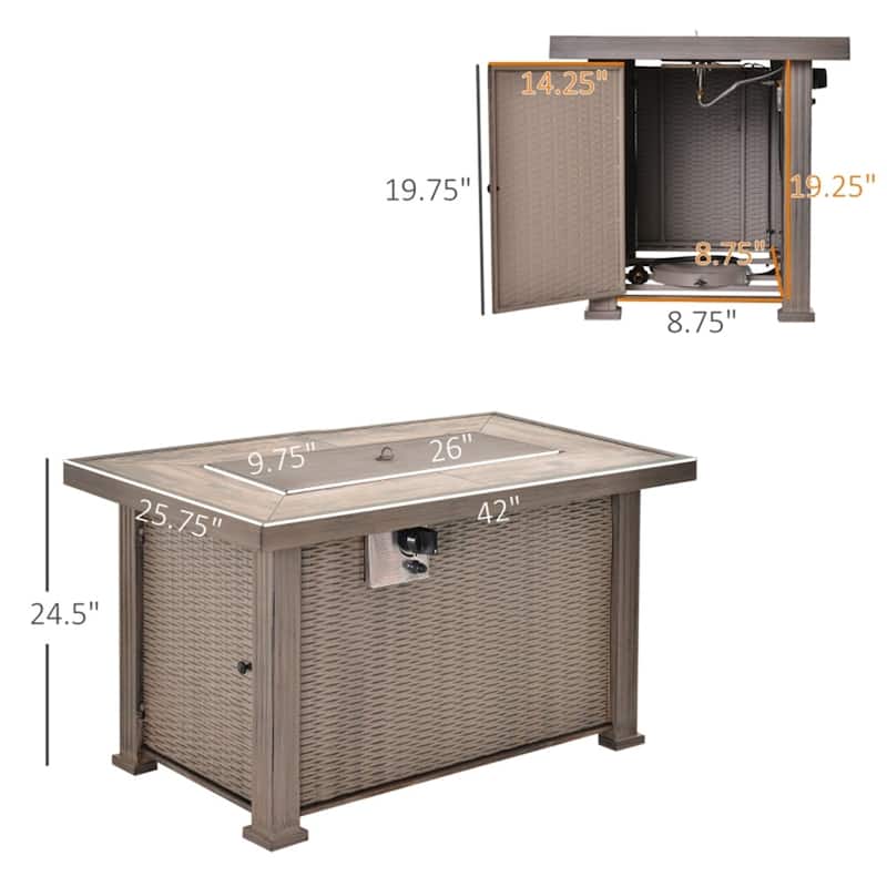 42 Inch Grey Propane Fire Pit Table with 50000 BTU Burner Tile Top Lid Lava Rocks Hidden Tank - 42" L x 25.75" W x 24.5" H
