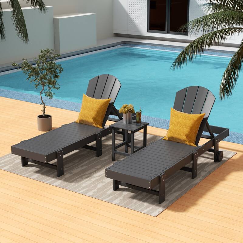 Polytrends Laguna Hdpe All Weather Outdoor Patio Pool Reclining Armless Chaise Lounges (3-Piece Set) - Gray