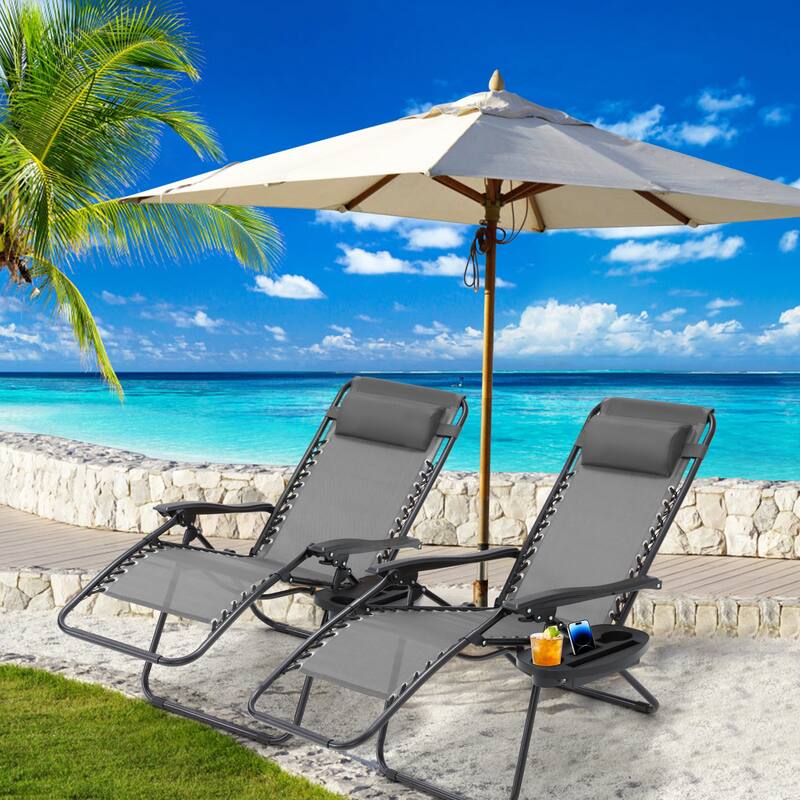 Zero Gravity Lounge Chair Set of 2 – Outdoor Folding Recliners with Cup Holder, Adjustable Headrest, Weather-Resistant Fabric