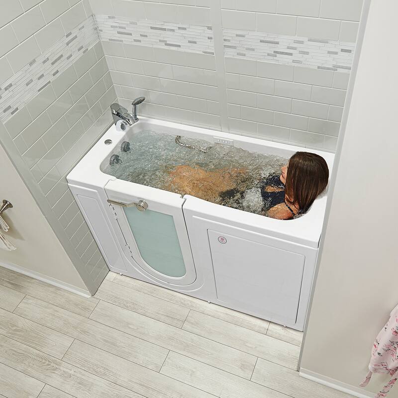 Ella Lounger 27"x60" Acrylic Hydro Massage Walk-In Bathtub with Outward Swing Door, 2 Piece Fast Fill Faucet, 2" Dual Drain