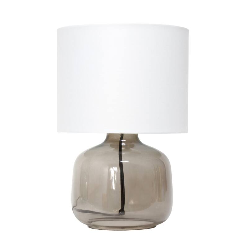13.75" Modern Round Glass Table Lamp with Fabric Drum Shade for Bedroom or Living Room - 9"L x 9"W x 13.75"H - Smoke, White