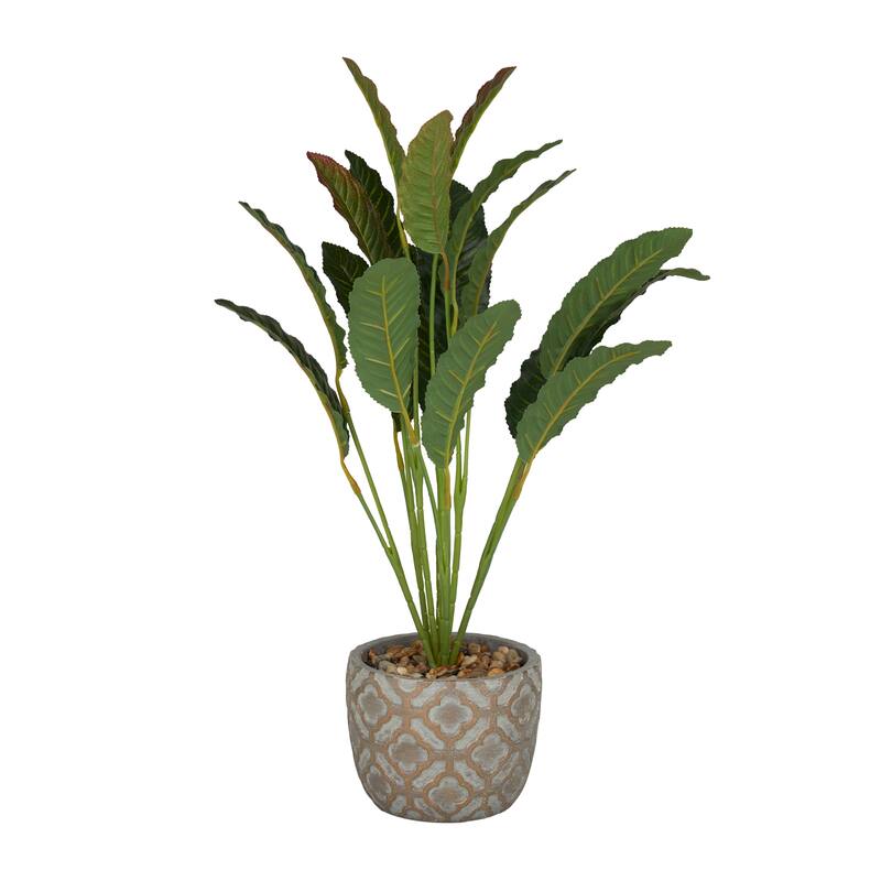 Faux Foliage Crotons Artificial Plant with Realistic Leaves and Geometric Patterned Pot - Green - Roche River Decor