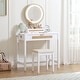 preview thumbnail 5 of 7, COSTARS Rattan Makeup Vanity Desk with Mirror and Lights, White Vanity Table with Drawers,Dressing Table with 3 Lighting Modes