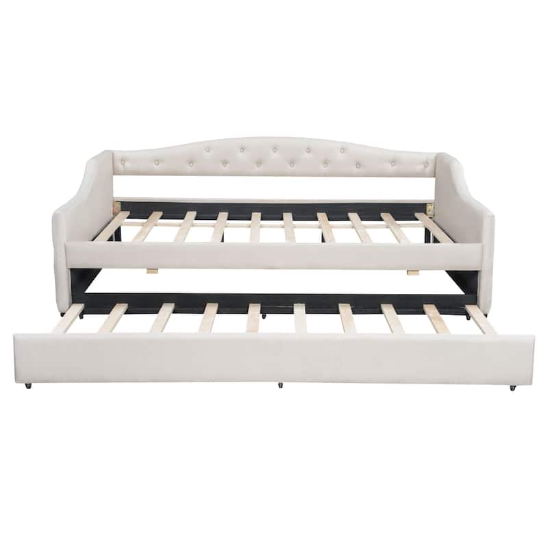 Roomfitters Full/Twin XL Size Upholstered Daybed with Trundle and Ambient Light Feature
