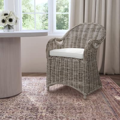 Natural Rattan Handwoven Wicker Armchair With Cushion by East at Main