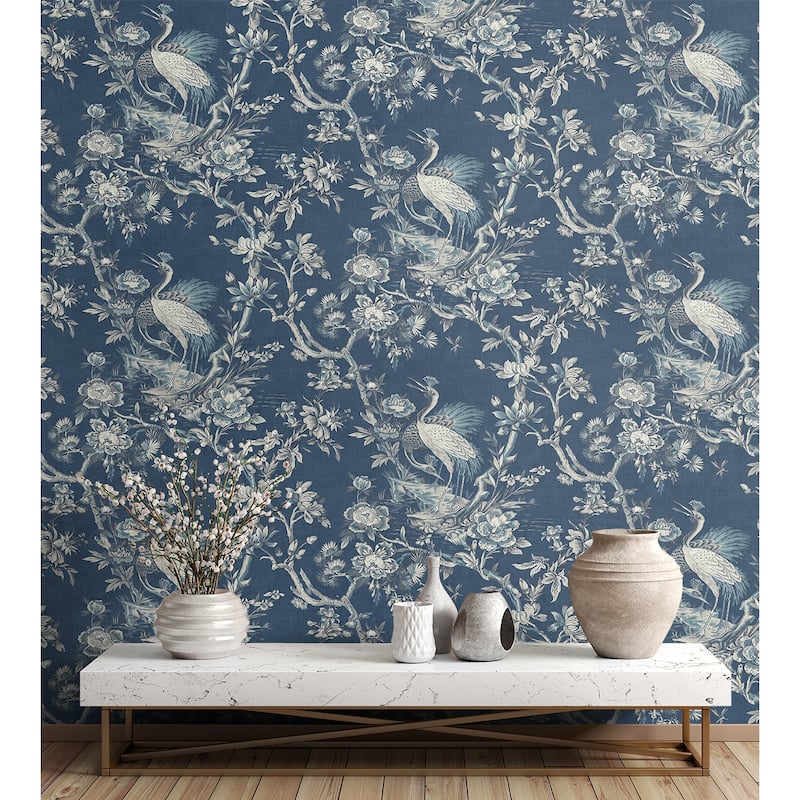 Seabrook Designs Alice Crane Toile Unpasted Wallpaper