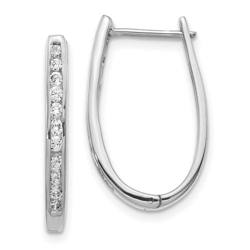 Curata 14k White Gold Diamond Oval Hoop Earrings - 22x13mm Wide 2mm Thick